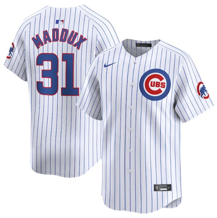 Men's Chicago Cubs #31 Greg Maddux White 2024 Home Limited Stitched Baseball Jersey